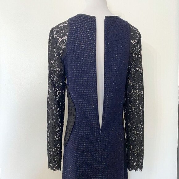 ST JOHN COUTURE NAVY KNIT BLACK SEQUIN AND LACE COMBO SHEATH DRESS - 6 - Picture 5 of 10